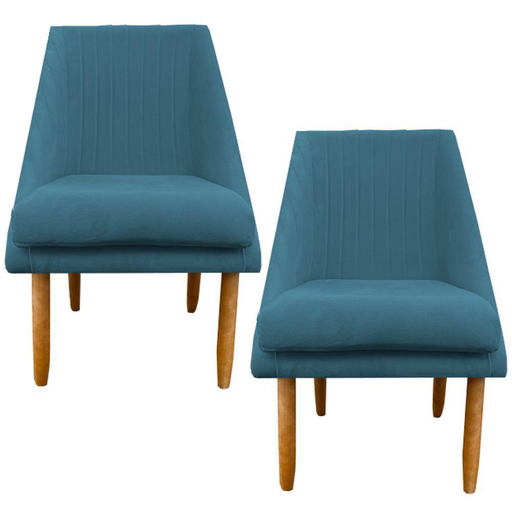 Kit 02 Cadeiras Para Sala De Jantar Ana Pés Palito Suede Azul Tiffany D'classe Decor - 1