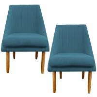 Kit 02 Cadeiras Para Sala De Jantar Ana Pés Palito Suede Azul Tiffany D'classe Decor - 1