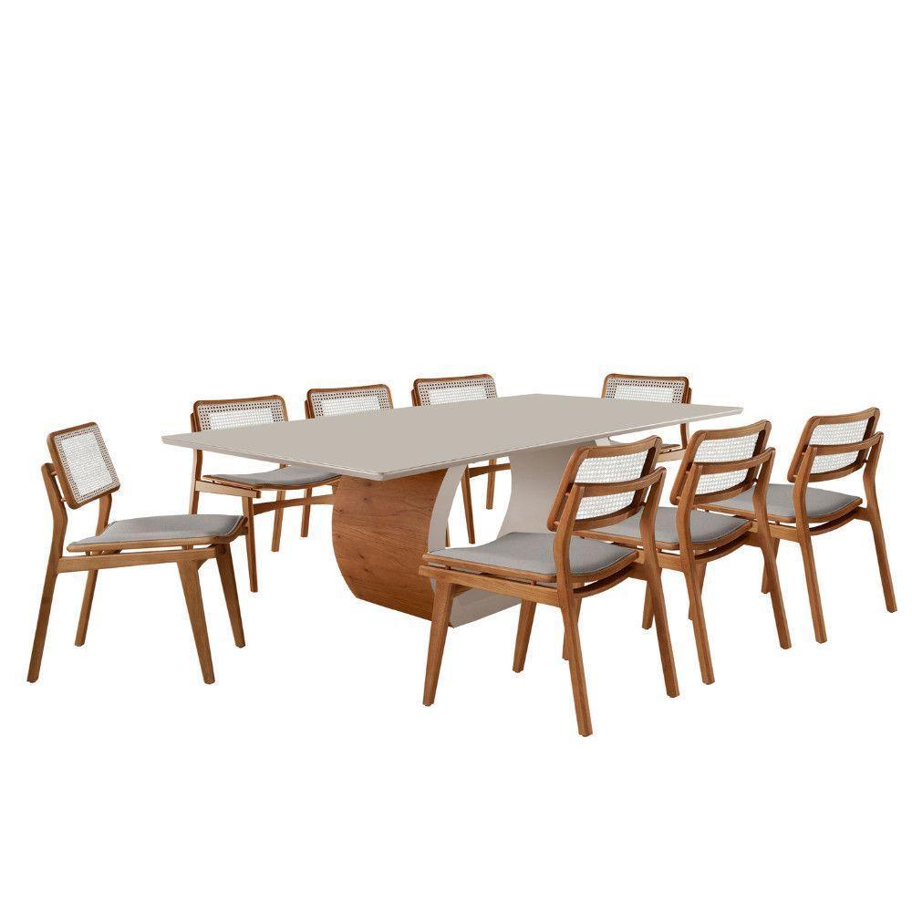 Sala De Jantar Mesa Ellis Com 8 Cadeiras Eva Premium Luna Off White Imbuia Nat - 2