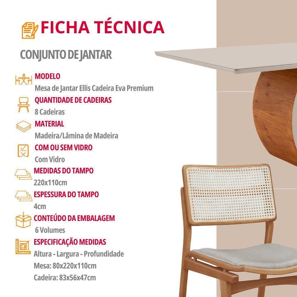 Sala De Jantar Mesa Ellis Com 8 Cadeiras Eva Premium Luna Off White Imbuia Nat - 6