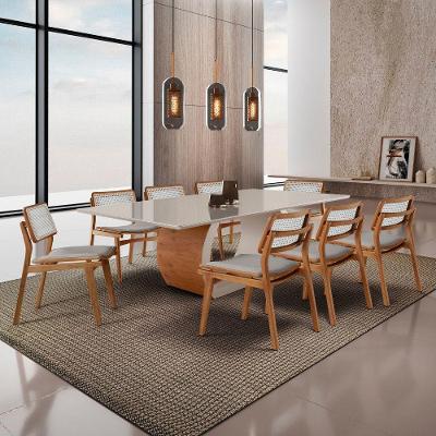 Sala de Jantar Ellis e Eva Premium 8 Lugares Mesa com Tampo de Vidro e Cadeiras em MDF Off White