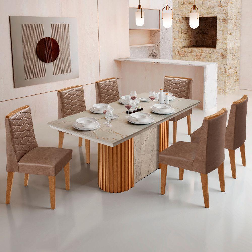 Mesa De Jantar Aspen 180cm Tampo Bp Canto Reto 6 Cad Eloise Tork Gris Royale Naturale - 1