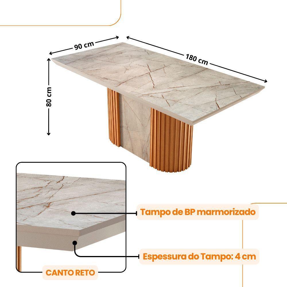 Mesa De Jantar Aspen 180cm Tampo Bp Canto Reto 6 Cad Eloise Tork Gris Royale Naturale - 4