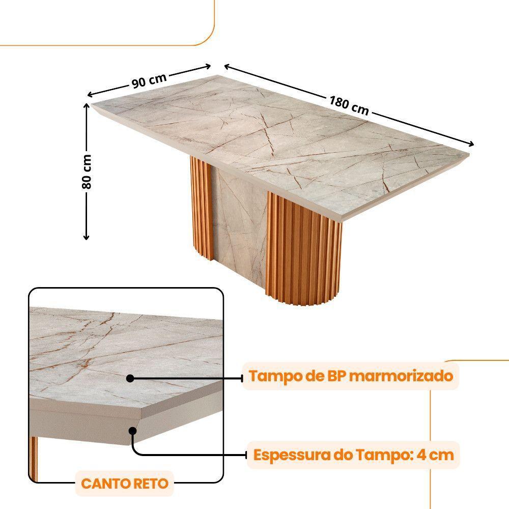 Mesa De Jantar Aspen 180cm Tampo Bp Marmorizado Canto Reto Gris Royale Naturalle - 3