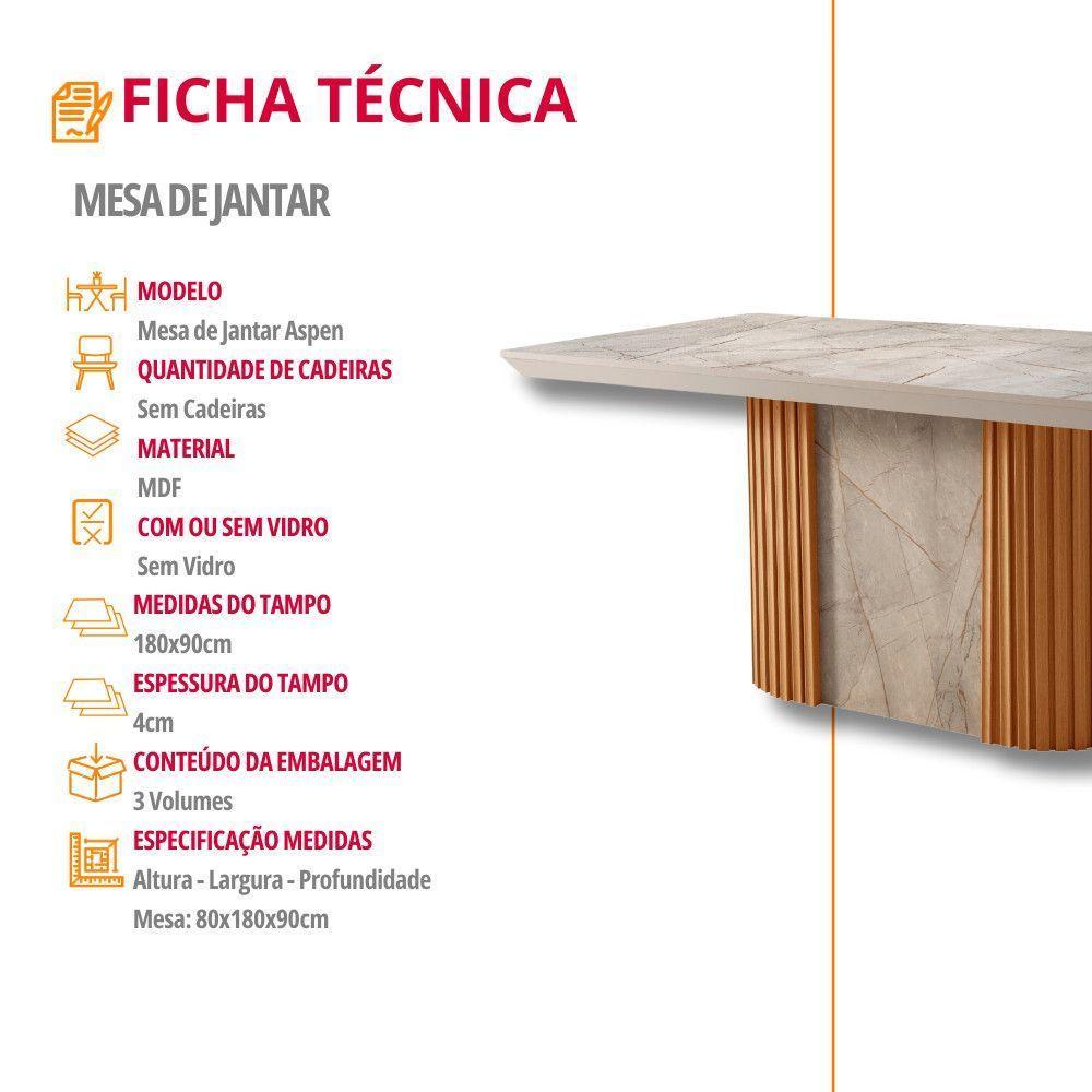 Mesa De Jantar Aspen 180cm Tampo Bp Marmorizado Canto Reto Gris Royale Naturalle - 4
