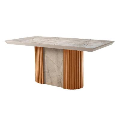 Mesa De Jantar Aspen 180cm Tampo Bp Marmorizado Canto Reto Gris Royale Naturalle