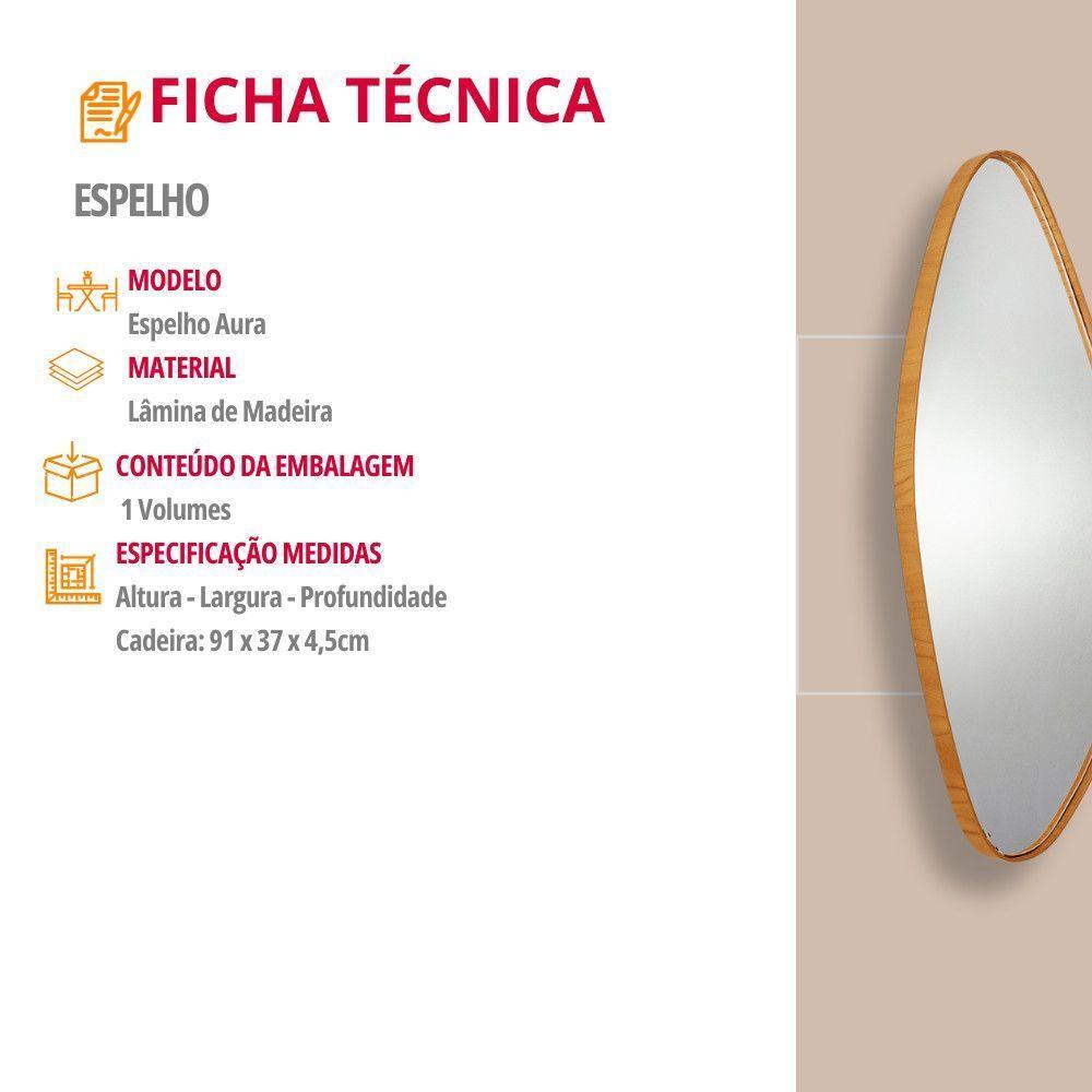Espelho Decorativo Orgânico Aura 37x91cm Moderna Mobília Cinamomo Imbuia Nat - 5
