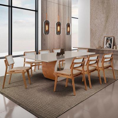 Sala de Jantar Ellis Eva Premium 8 Lugares Tampo de Vidro com Cadeiras Estofadas Ratan Off White