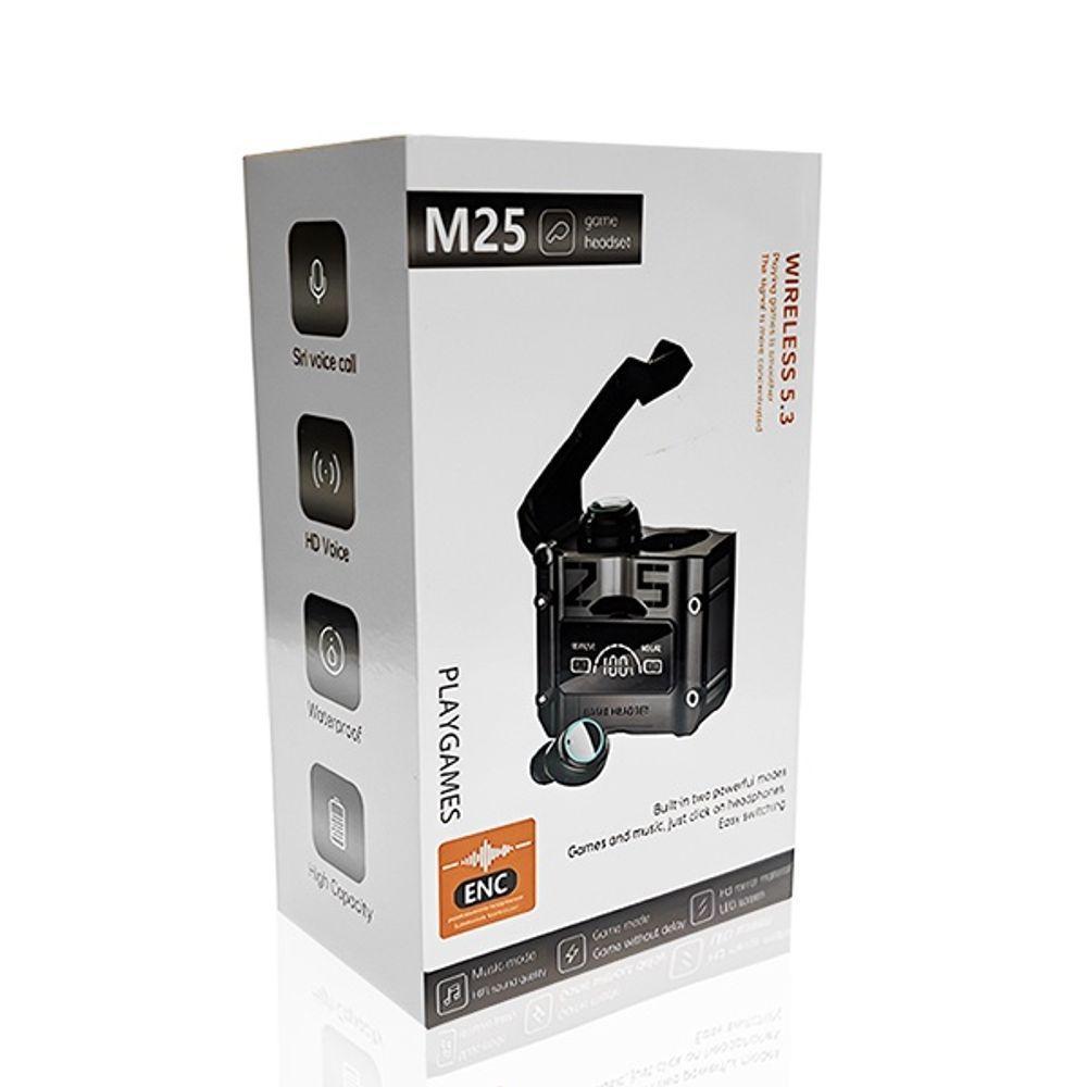 Fone De Ouvido M25 Bluetooth Wireless V5.3 Gamer Com Microfone E Display Led Power Bank - Prata - 4