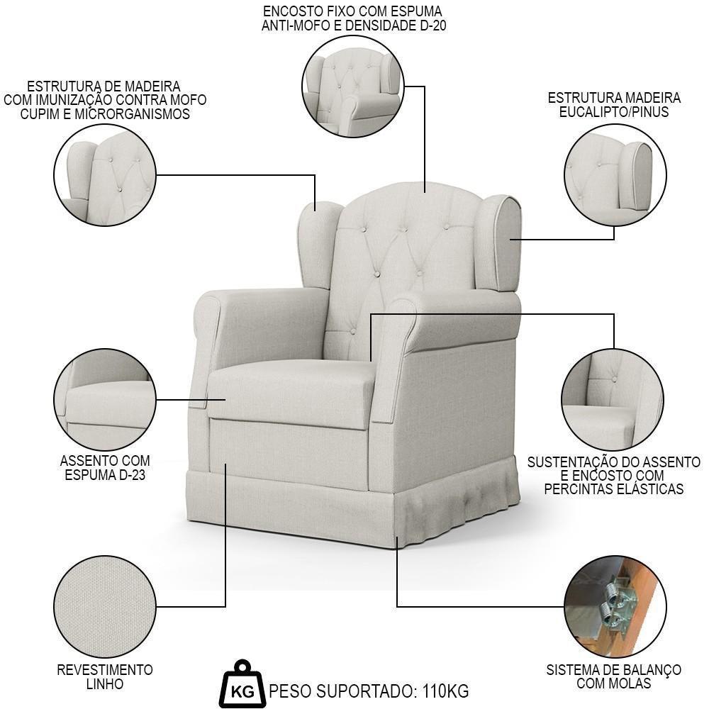 Poltrona De Amamentação Balanço Lucy P04 Linho Off White - Mpozenato - 4