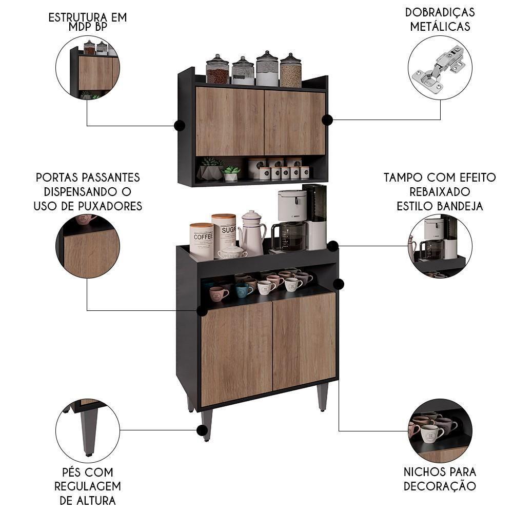 Armário Aéreo Ceci E Balcão Aparador Buffet Lice Z34 Preto-freijó - Mpozenato - 5