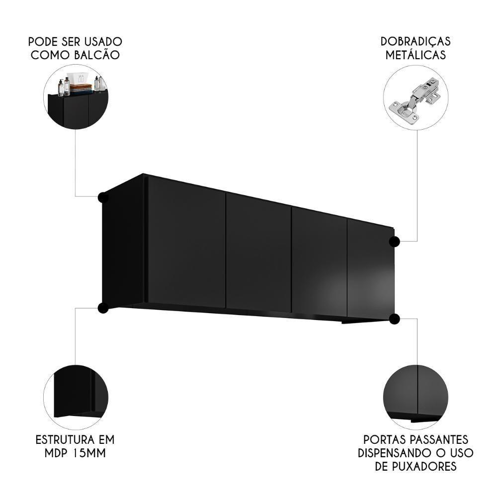 Armário Aéreo Multiuso Lavanderia 118cm Monna Preto Z34 - Mpozenato - 3