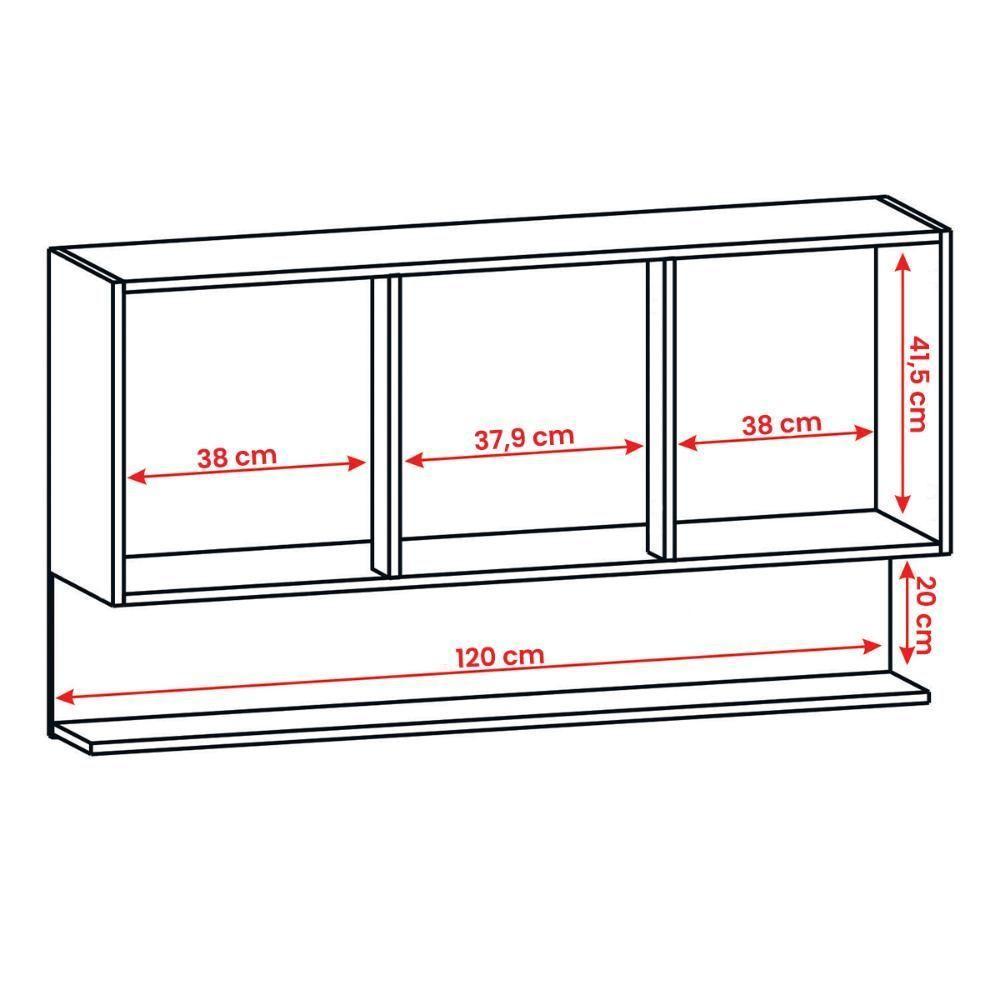 Armario De Cozinha Suspenso Line 120 Cm Com 3 Portas Supremo Freijó - 4