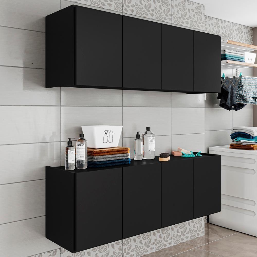 Armário Aéreo E Balcão Para Lavanderia 118cm Monna Preto Z34 - Mpozenato - 2