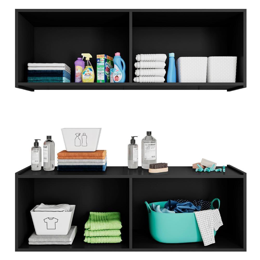 Armário Aéreo E Balcão Para Lavanderia 118cm Monna Preto Z34 - Mpozenato - 5