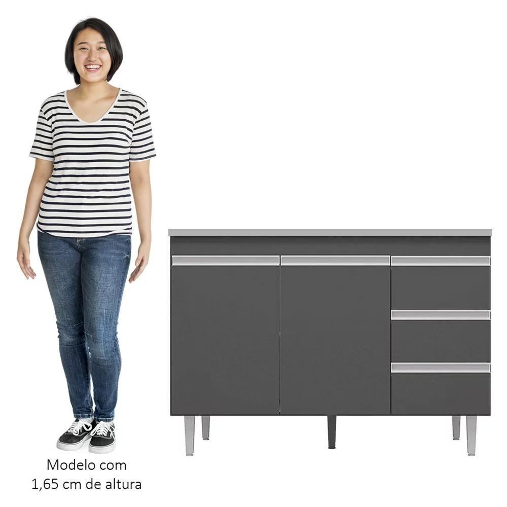 Balcão De Cozinha Com Pia Inox 100cm 3 Gavetas Andréia Cinza - Ajl Móveis - 5