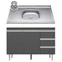 Balcão De Cozinha Com Pia Inox 100cm 3 Gavetas Andréia Cinza - Ajl Móveis - 1