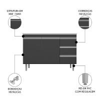Balcão De Cozinha Com Pia Inox 100cm 3 Gavetas Andréia Cinza - Ajl Móveis - 3