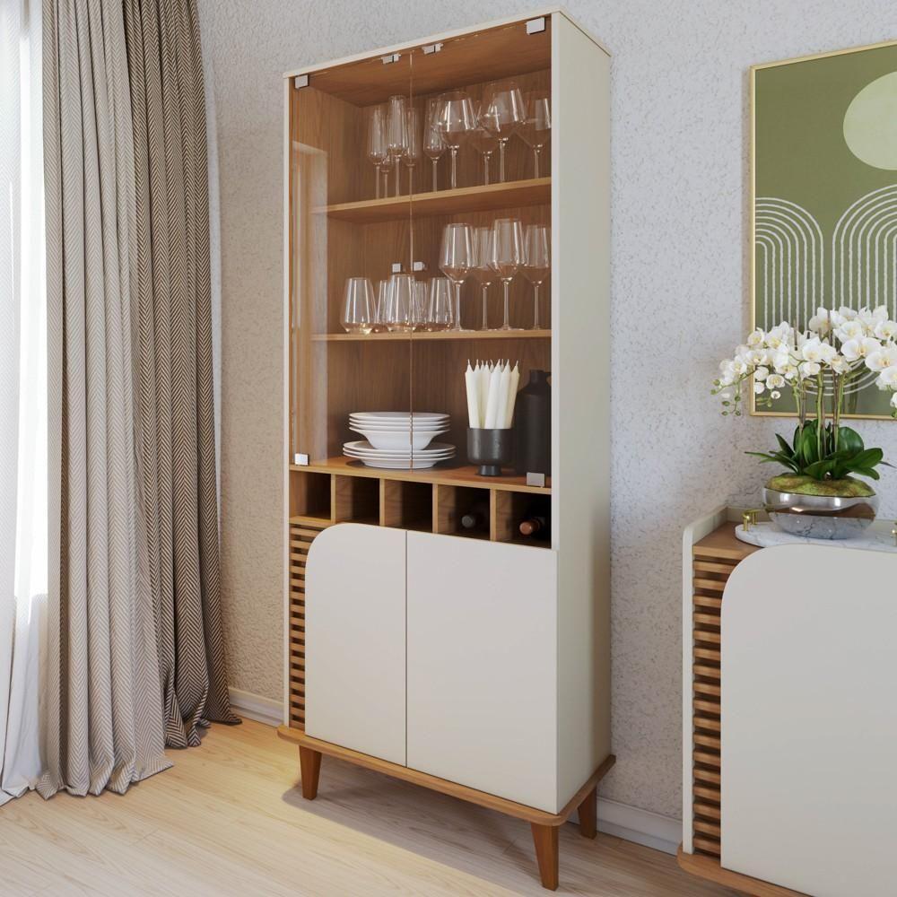 Balcão Buffet E Cristaleira Com Adega Madrid C05 Off White Matte-freijó - Mpozenato - 2