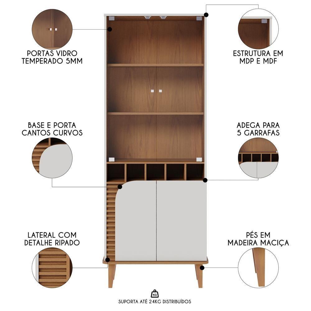 Balcão Buffet E Cristaleira Com Adega Madrid C05 Off White Matte-freijó - Mpozenato - 4
