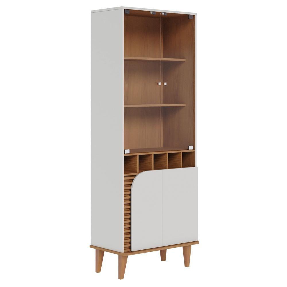 Balcão Buffet E Cristaleira Com Adega Madrid C05 Off White Matte-freijó - Mpozenato - 8
