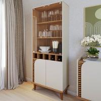 Balcão Buffet E Cristaleira Com Adega Madrid C05 Off White Matte-freijó - Mpozenato - 2