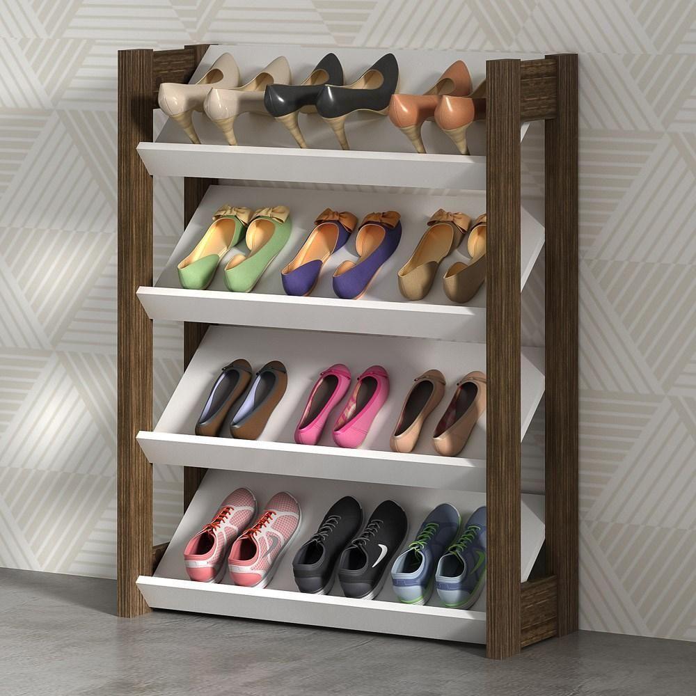 Armário Multiuso Sapateira Az1025 Branco-nogal - Tecno Mobili - 4