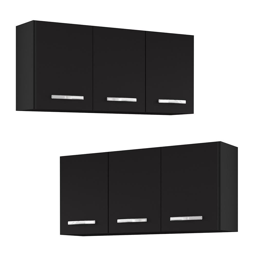 Armários De Cozinha Aéreo 3 Portas 120cm Kit 2 Honduras Preto - Lumil - 1