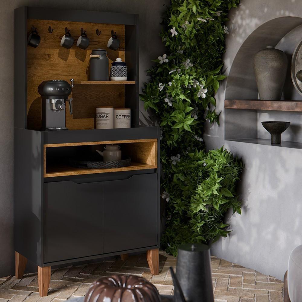 Armário Multiuso Cantinho Do Café 71cm Flow Preto-freijó - Ej Móveis - 3