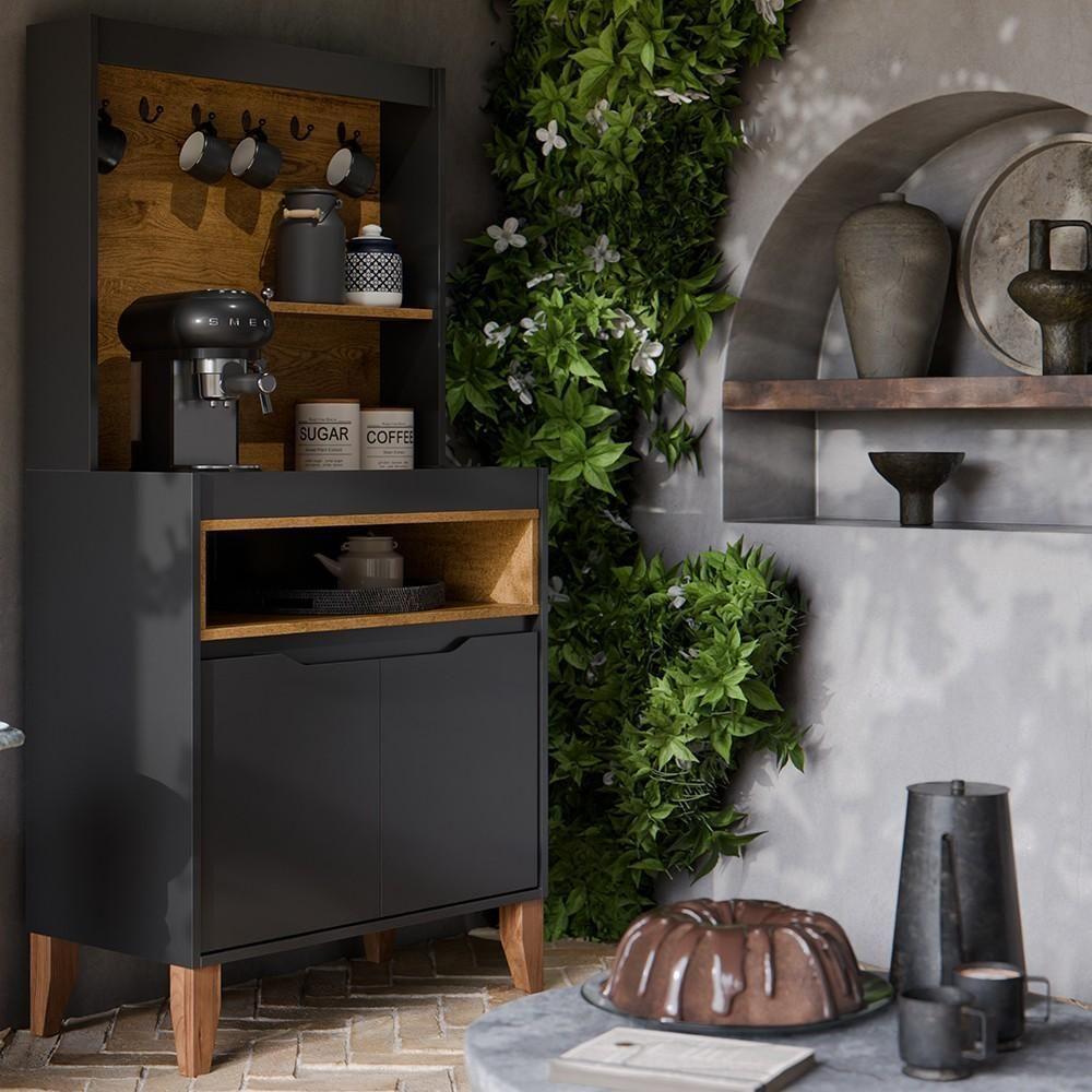 Armário Multiuso Cantinho Do Café 71cm Flow Preto-freijó - Ej Móveis - 8