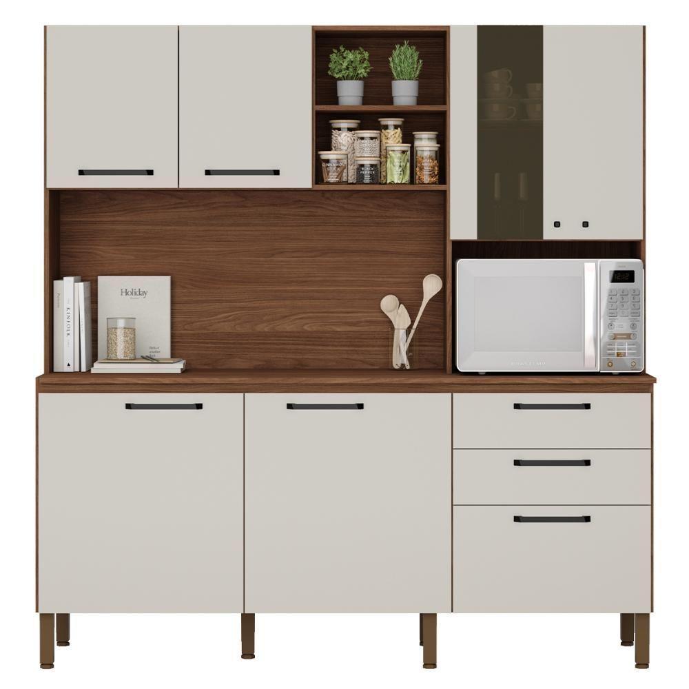 Armário De Cozinha Mega Com Tampo 7 Portas E 2 Gavetas Nogueira Off White - 1