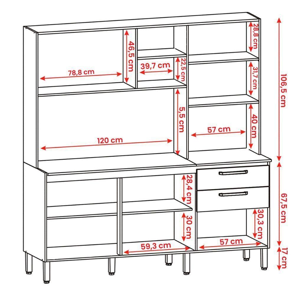 Armário De Cozinha Mega Com Tampo 7 Portas E 2 Gavetas Nogueira Off White - 3