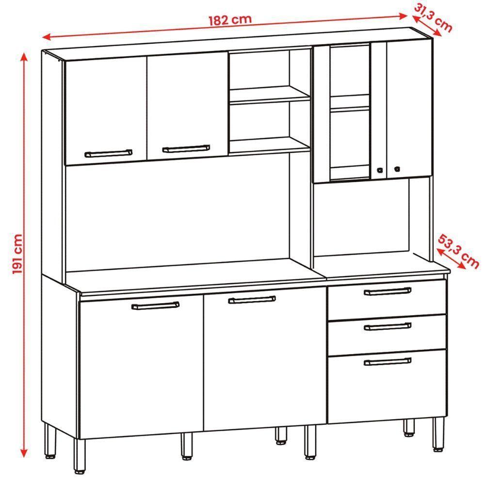 Armário De Cozinha Mega Com Tampo 7 Portas E 2 Gavetas Nogueira Off White - 4