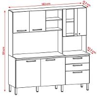 Armário De Cozinha Mega Com Tampo 7 Portas E 2 Gavetas Nogueira Off White