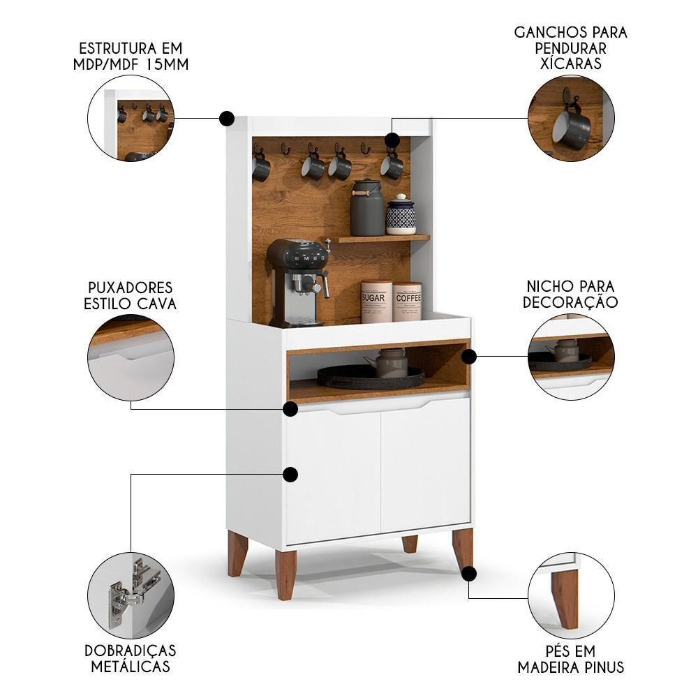 Armário Multiuso Cantinho Do Café 71cm Flow Branco-freijó - Ej Móveis - 3