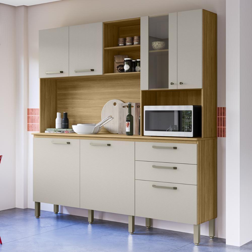 Armário De Cozinha Mega Com Tampo 7 Portas E 2 Gavetas Freijó Soft - 2