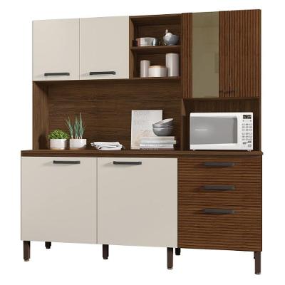Armário De Cozinha Mega Com Tampo 7 Portas E 2 Gavetas Nogueira Off White Ripado