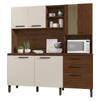 Armário De Cozinha Mega Com Tampo 7 Portas E 2 Gavetas Nogueira Off White Ripado - 1