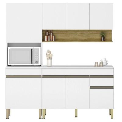 Armário De Cozinha 3 Peças Balcão 150cm Com Tampo Lina16 K02 Supremo-freijó - Mpozenato