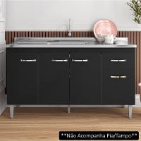 Balcão Gabinete Para Pia Sem Tampo 150cm 4 Portas E 1 Gaveta Gabriela Preto - Ajl Móveis - 2