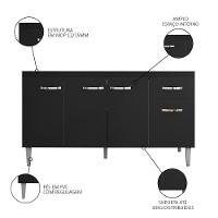 Balcão Gabinete Para Pia Sem Tampo 150cm 4 Portas E 1 Gaveta Gabriela Preto - Ajl Móveis - 3