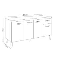 Balcão Gabinete Para Pia Sem Tampo 150cm 4 Portas E 1 Gaveta Gabriela Preto - Ajl Móveis