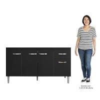 Balcão Gabinete Para Pia Sem Tampo 150cm 4 Portas E 1 Gaveta Gabriela Preto - Ajl Móveis - 5