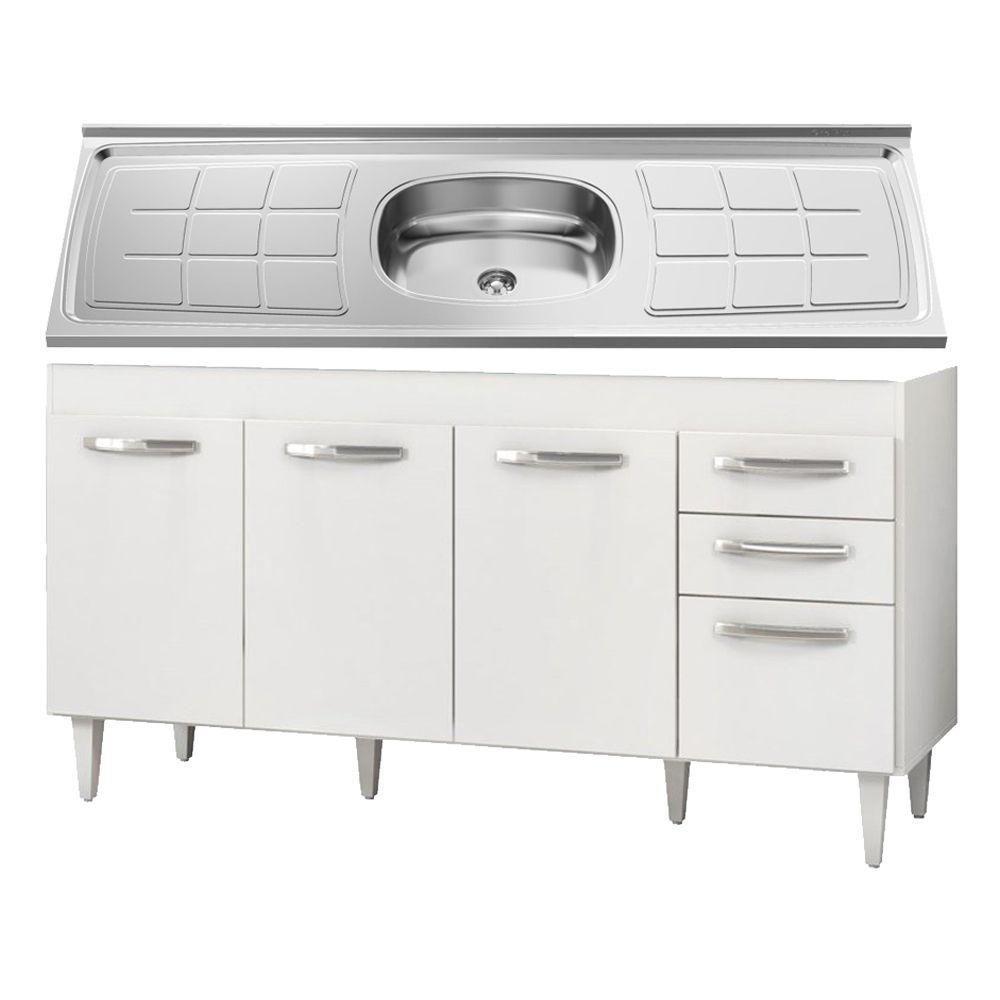 Balcão Gabinete áustria E Pia Inox 160cm 4 Portas - Lumil Móveis Branco-castanho - 1