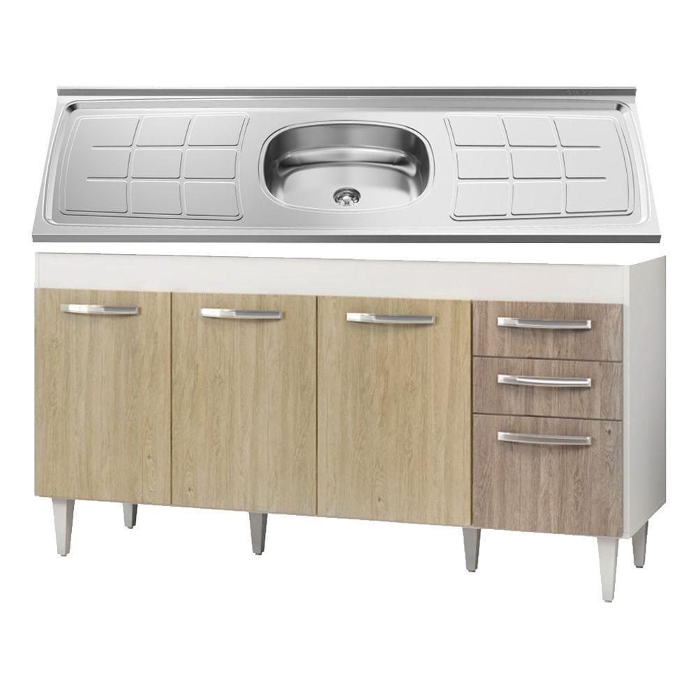 Balcão Gabinete áustria E Pia Inox 160cm 4 Portas - Lumil Móveis Branco-castanho - 4