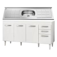 Balcão Gabinete áustria E Pia Inox 160cm 4 Portas - Lumil Móveis Branco-castanho - 1