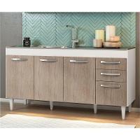 Balcão Gabinete áustria E Pia Inox 160cm 4 Portas - Lumil Móveis Branco-castanho - 5