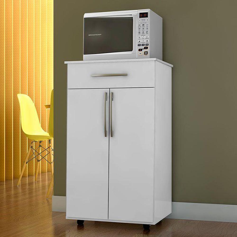 Balcão Multiuso 62cm 2 Portas 1 Gaveta Flex Juliana Branco-preto - Ajl Móveis - 2