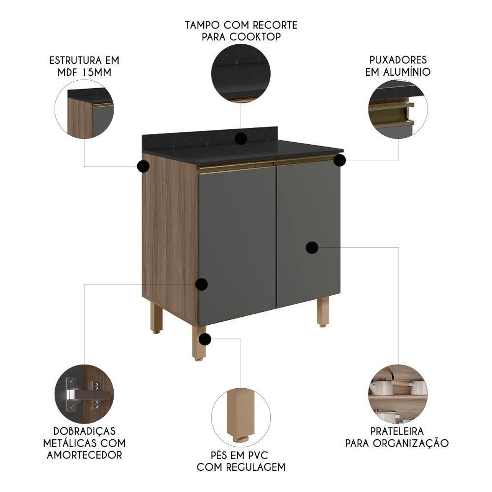 Balcão Para Cooktop Com Tampo 80cm Maly N03 Carvalho-grafite - Mpozenato - 3