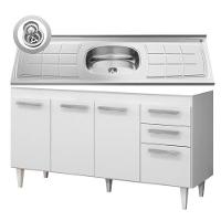 Balcão Gabinete Lis E Pia Inox 150cm 4 Portas L03 Lis - Mpozenato Branco-castanho - 1